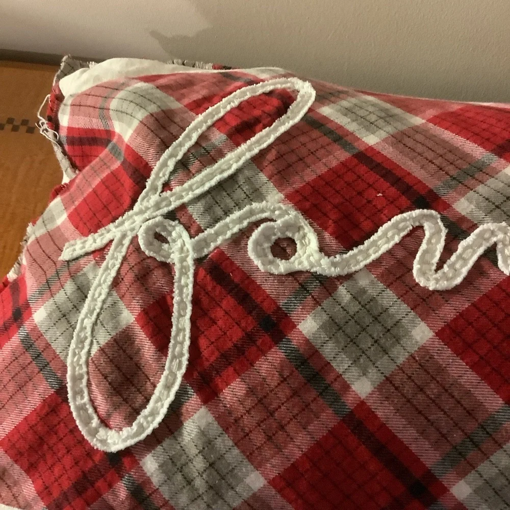 Pottery Barn Plaid Family Holiday Pillow